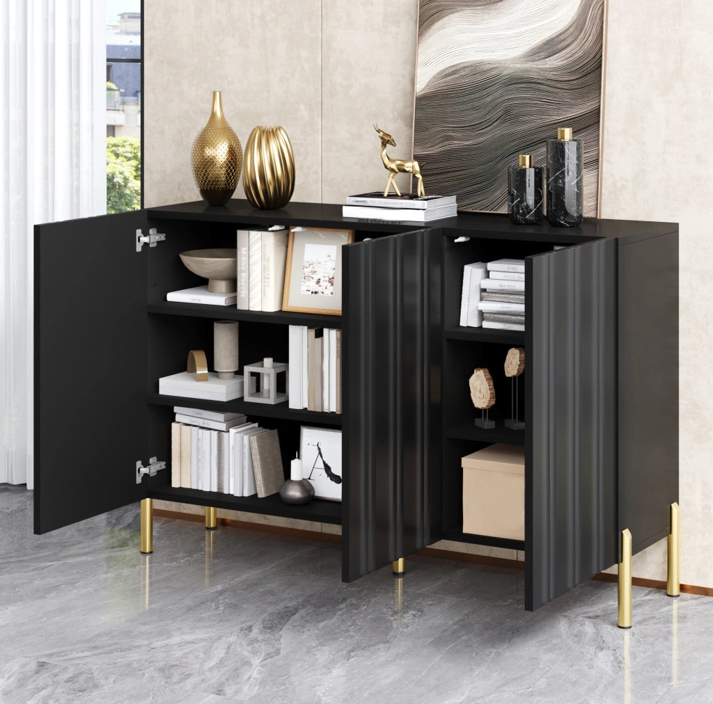 Credenza a 3 ante con finitura a rilievo verticale; 120x35;5x80 cm; nero; in MDF e truciolare