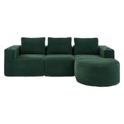 Divano lineare con 3 cuscini e doppi portabicchieri in poliestere imbottito - verde rétro 265×176×60 cm