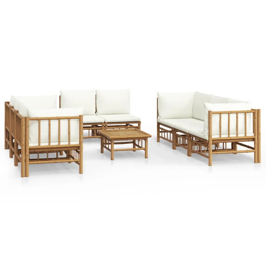 Set Salotto da Giardino 9pz con Cuscini Bianco Crema in BambÃ¹