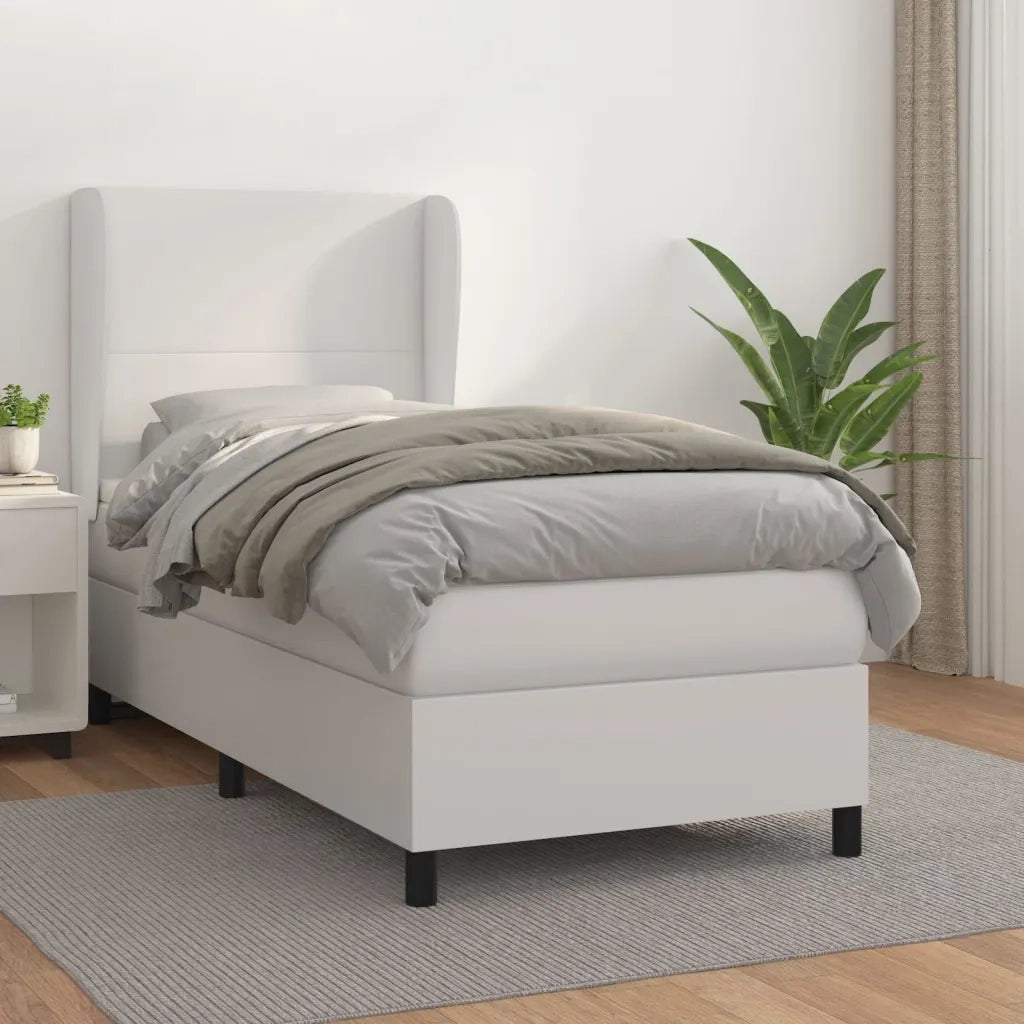 Letto singolo | Letto per adulti | Giroletto a Molle con Materasso Bianco 80x200 cm in Similpelle