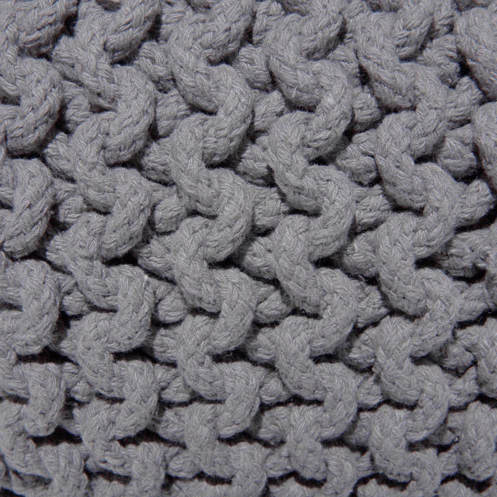 Pouf ottomana grigio scuro in cotone lavorato a maglia perline EPS riempimento rotondo piccolo poggiapiedi 40 x 25 cm