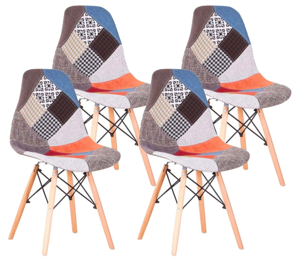Set 4 Sedie 85x48x54 cm in Tessuto Patchwork da Interno Rosso e Arancione