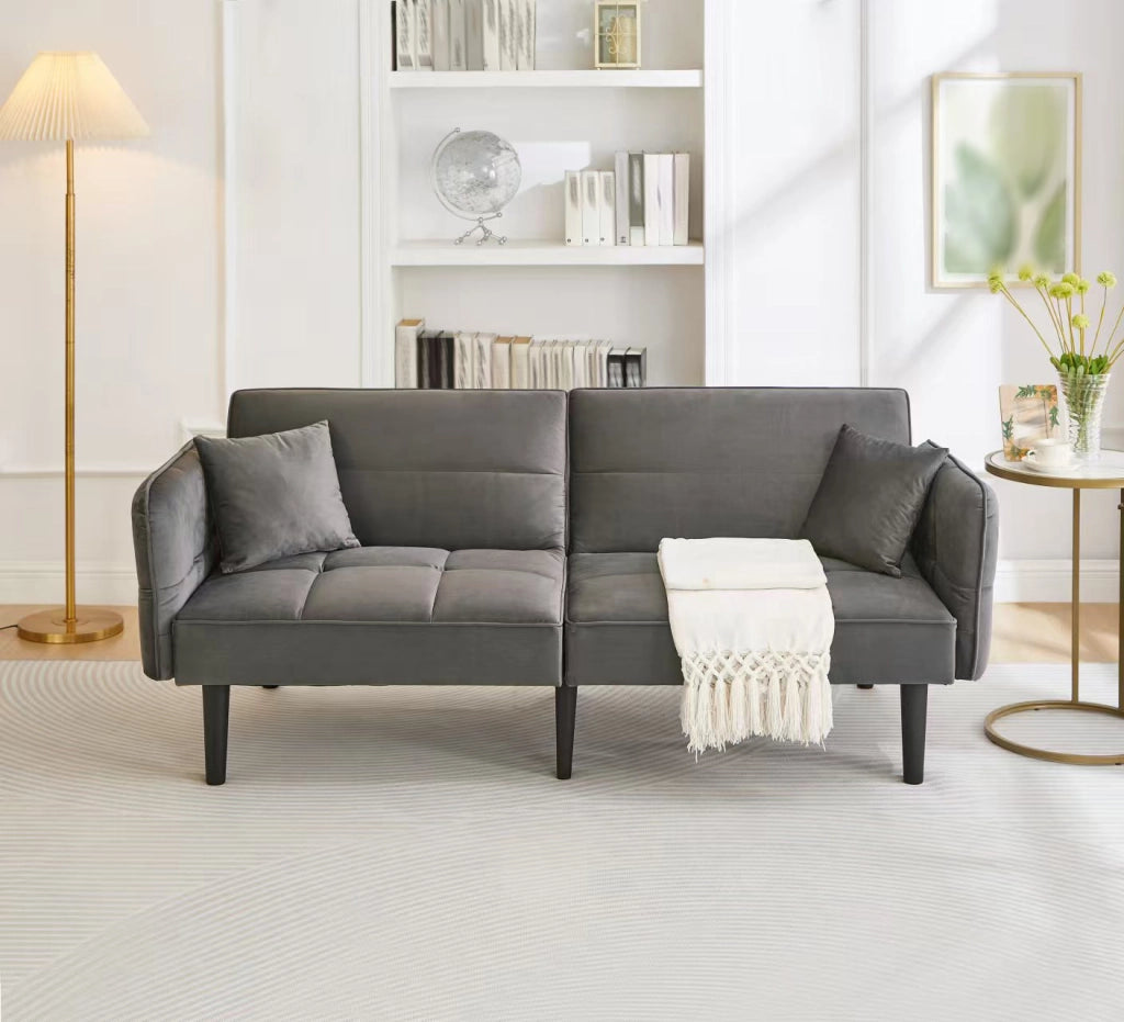 Divano letto 2 in 1 regolabile - Zephmum- Due posti, rivestimento in velluto, braccioli pieghevoli