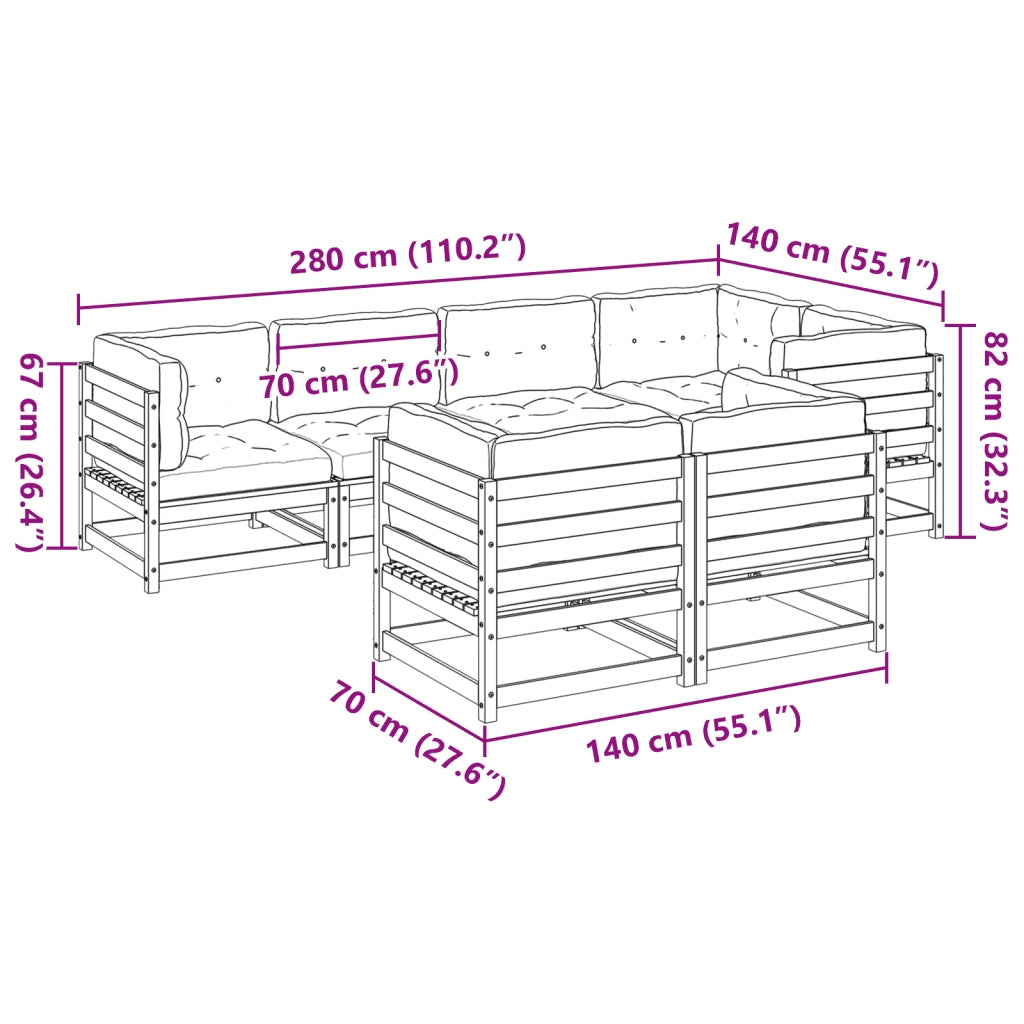 Set Divani Giardino 7 pz con Cuscini Marrone Cera Massello Pino 3299494