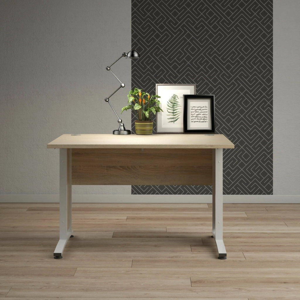 Scrivania Amigos, Scrittoio multiuso, Tavolo per ufficio porta PC, Piano di lavoro, 120x80 h75 cm, Quercia e Bianco