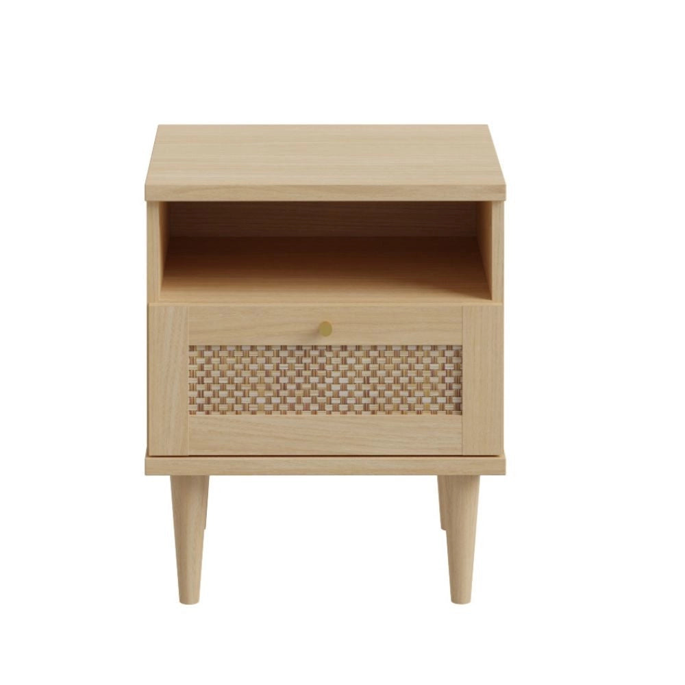 Comodino Livia 1 cassetto in rovere con dettaglio effetto rattan 45.4x41.4x54.5H