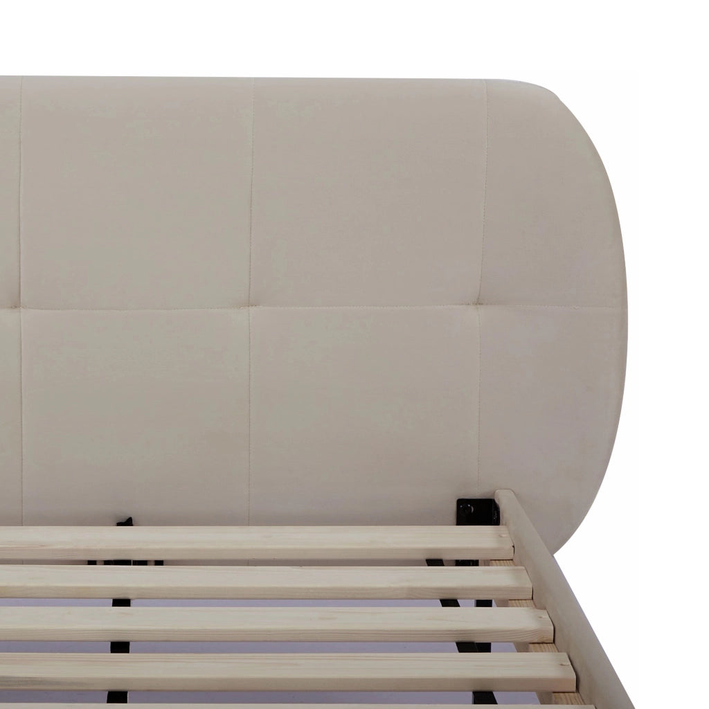 Letto Singolo Porvoo 90x200 cm Testiera Imbottita Rivestimento in Velluto - Beige [en.casa]