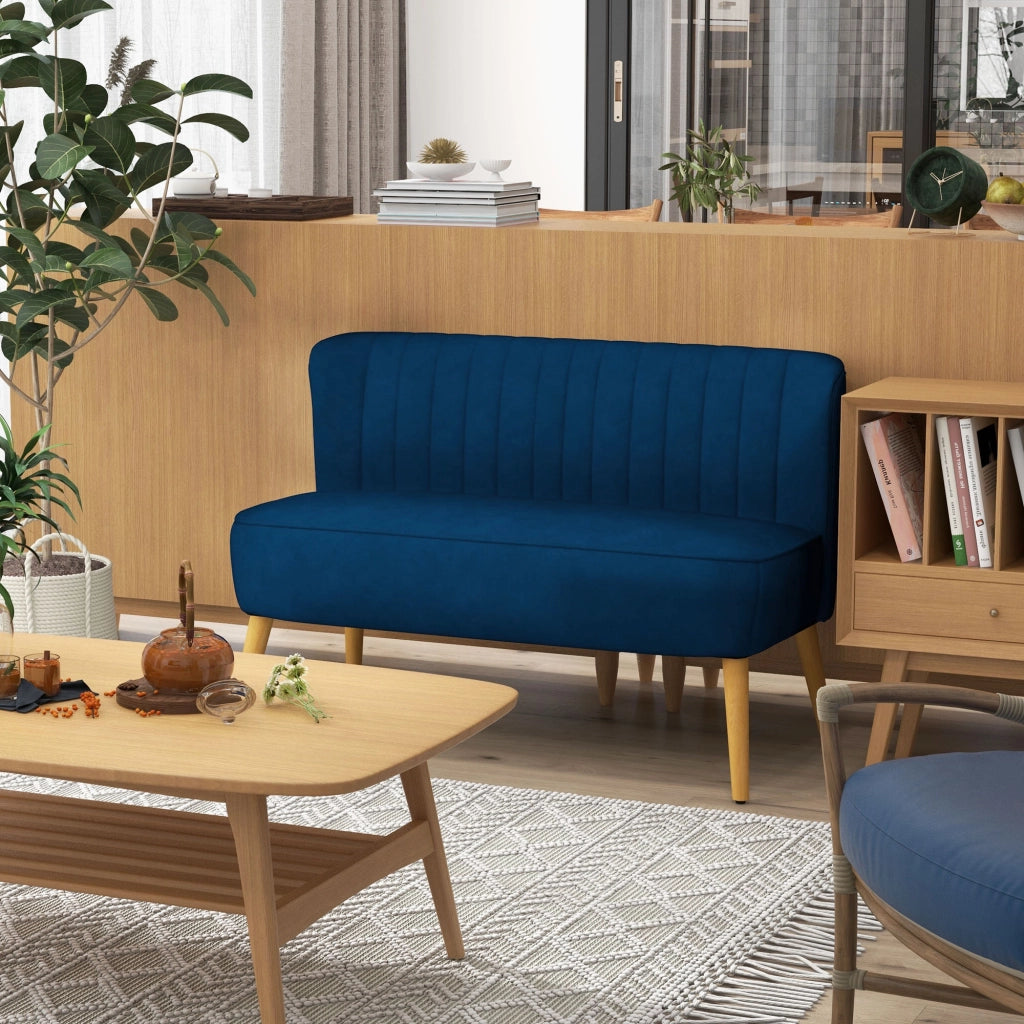 Divano 2 posti retr¨° ¨C Xylo ¨C gambe in legno, 117x56.5x77 cm, blu