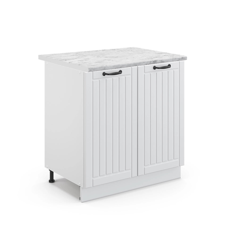 Mobile lavello cucina Fame-Line Bianco rustico/Bianco 80 cm con ripiano, PL Marmo Vicco