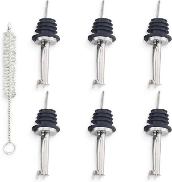Spout per 6 bottiglie con valvola - Spout in acciaio inossidabile con pennello per vino, liquore, olio d'oliva, sciroppo, aceto.