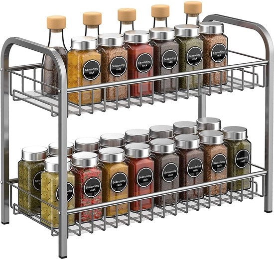 Kruidenrek a 2 livelli in metallo - Organizzatore da tavolo per la cucina - Organizzatore per ufficio - Raccogliere oggetti in bagno e in bagno con superficie in bronzo