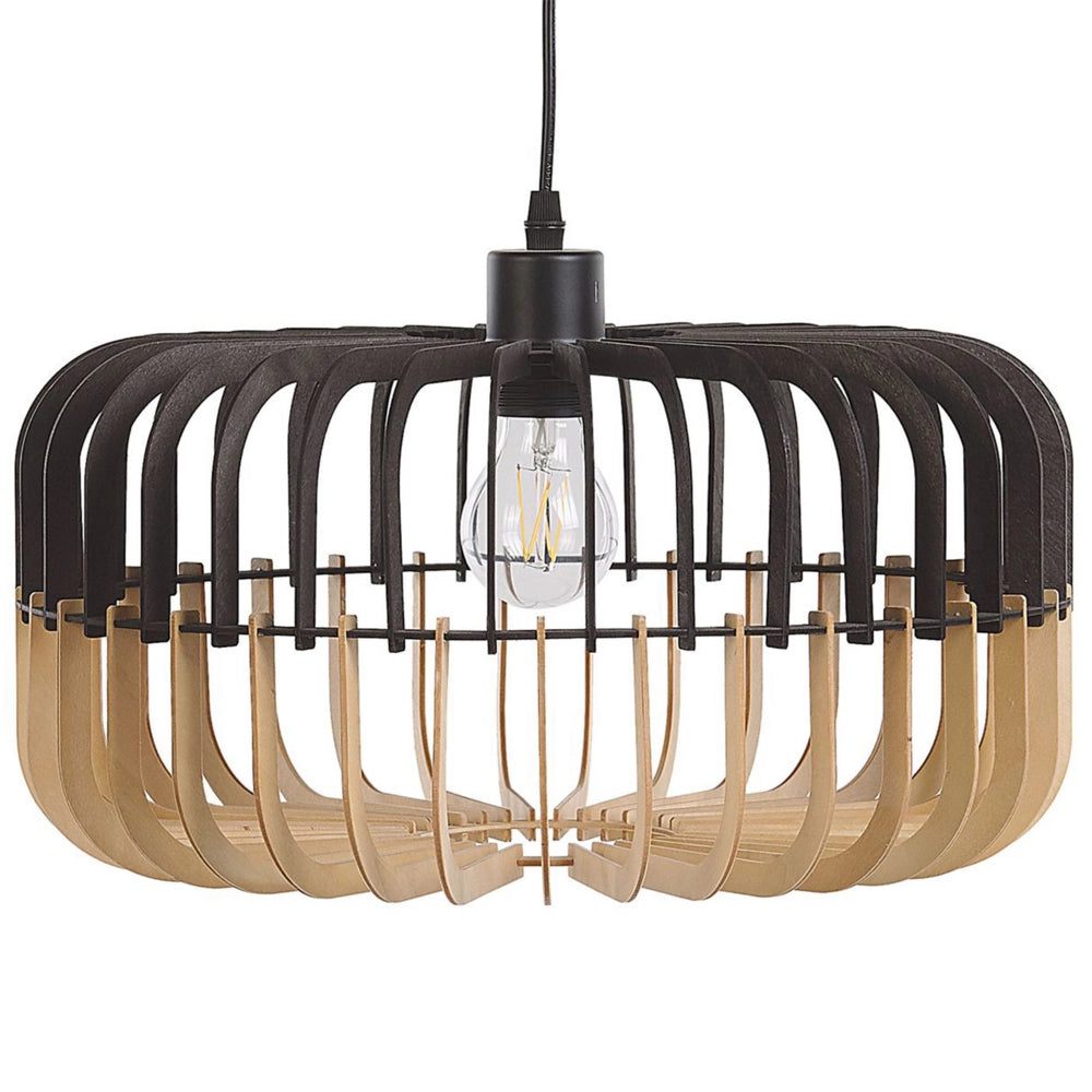 Lampadario Lampada a Sospensione in Legno Chiaro Nero Design Scandinavo