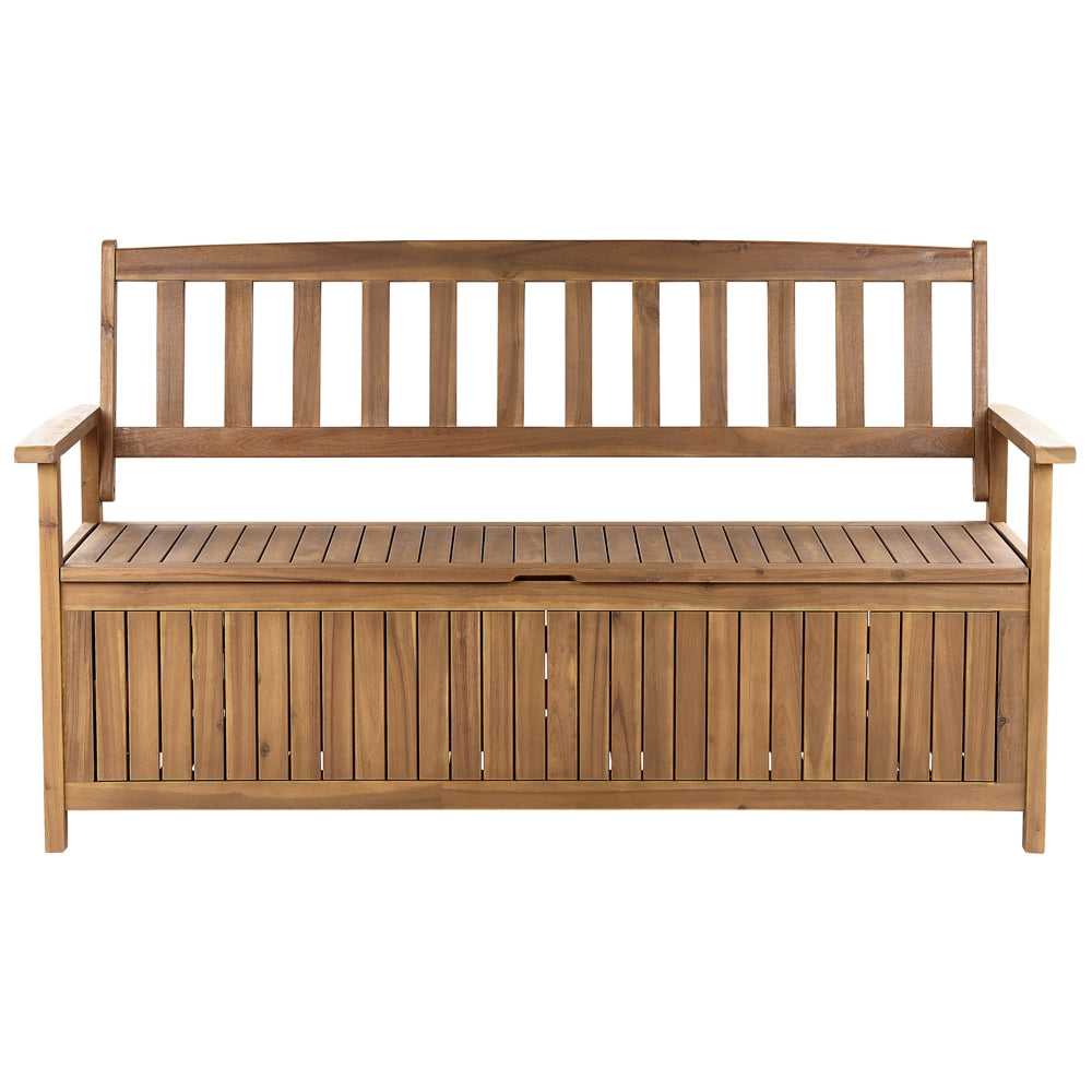 Panchina per esterni con contenitore in legno massiccio di acacia a 3 posti 160 cm con cuscino color rosso