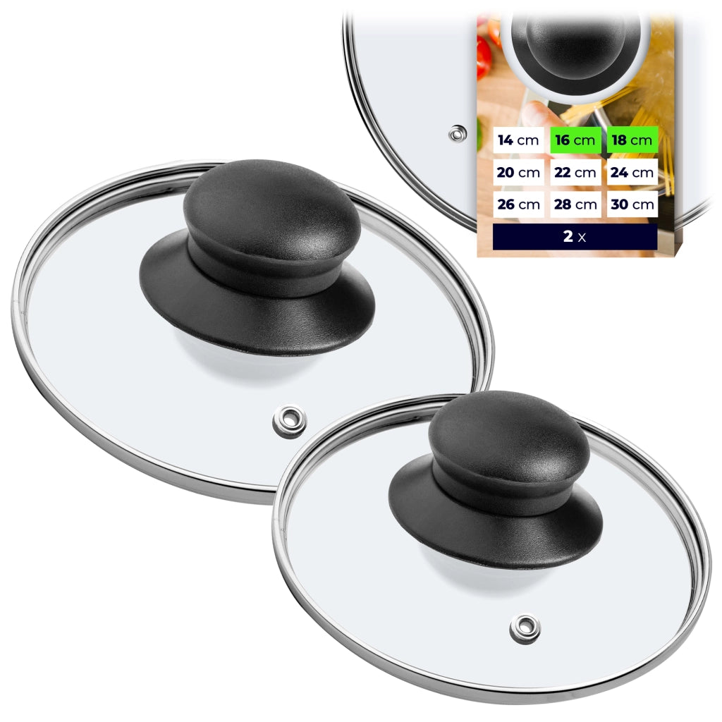 Set di coperchi in vetro KADAX da 16+18 cm, resistenti al calore, per pentole e padelle.
