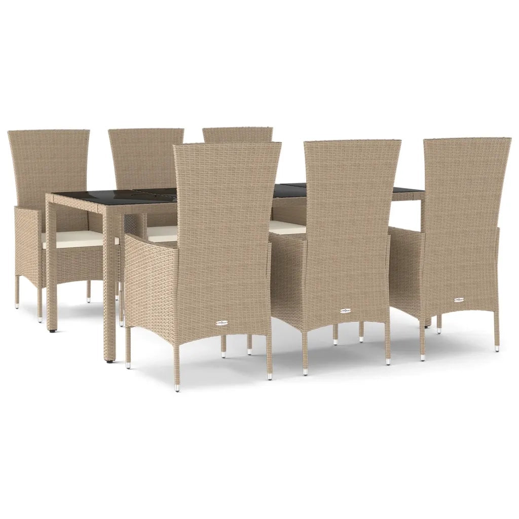 Set da Pranzo da Giardino 7 pz con Cuscini Beige in Polyrattan