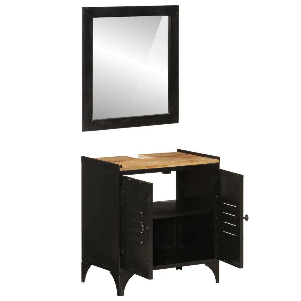 Set Mobili da Bagno 2pz in Ferro e Legno Massello di Mango 3217109