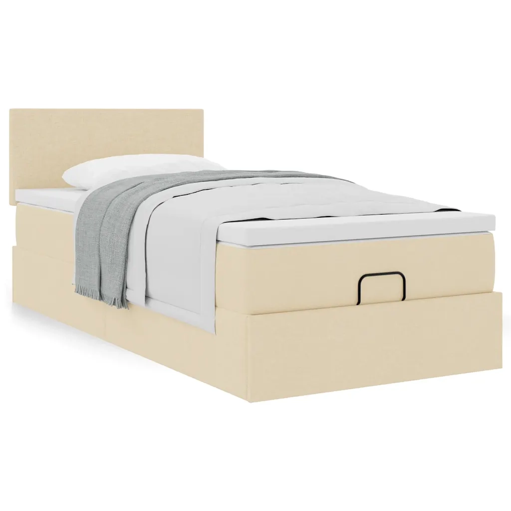 Struttura Letto Pouf con Materasso Crema 90x190 cm in Tessuto 3311343