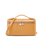 Borsa per il trucco da donna in vera pelle, utilizzabile a tracolla o a spalla, colore giallo.