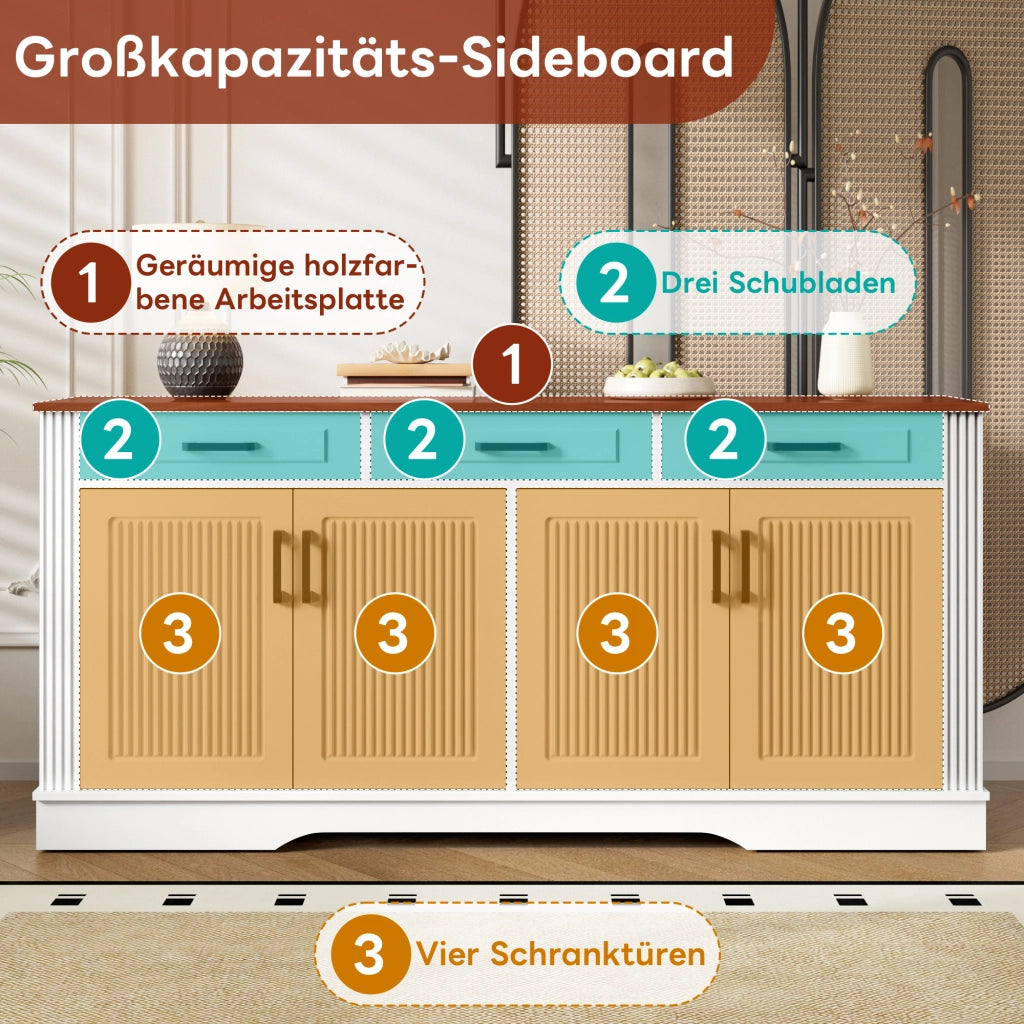 Credenza e madia con 4 ante, 3 cassetti e 2 vani con ripiani fissi, per soggiorno e sala da pranzo, 160 × 40 × 75 cm