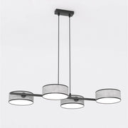 Lampada a sospensione Drumz con paralumi in tessuto grigio e struttura in acciaio