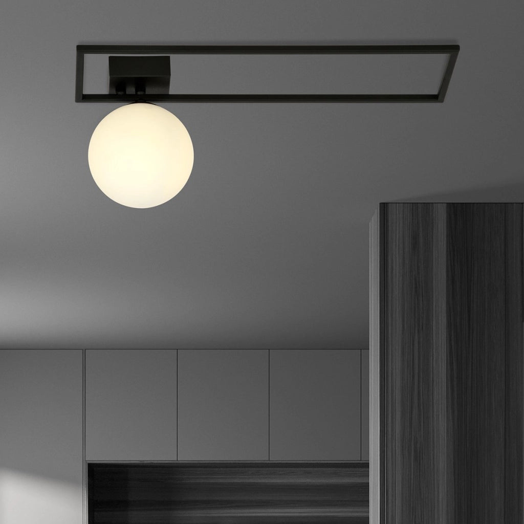 Lampada a sospensione Imago in acciaio nero e vetro opalino