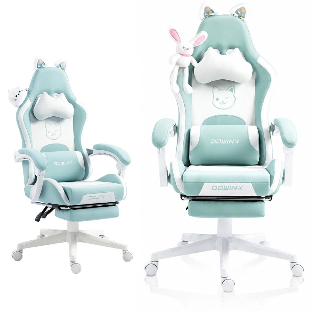 Sedia Gaming DOWINX Verde Menta a Tema Coniglio con Poggiapiedi; Schienale 145° e Portata 150 kg