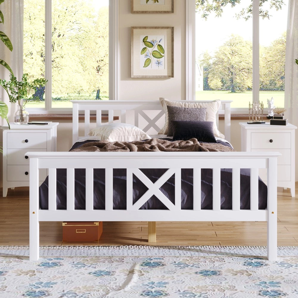 Letto in Legno Massello con Testiera e Doghe ¨C MINIMAL ¨C 140x200 Pino Bianco