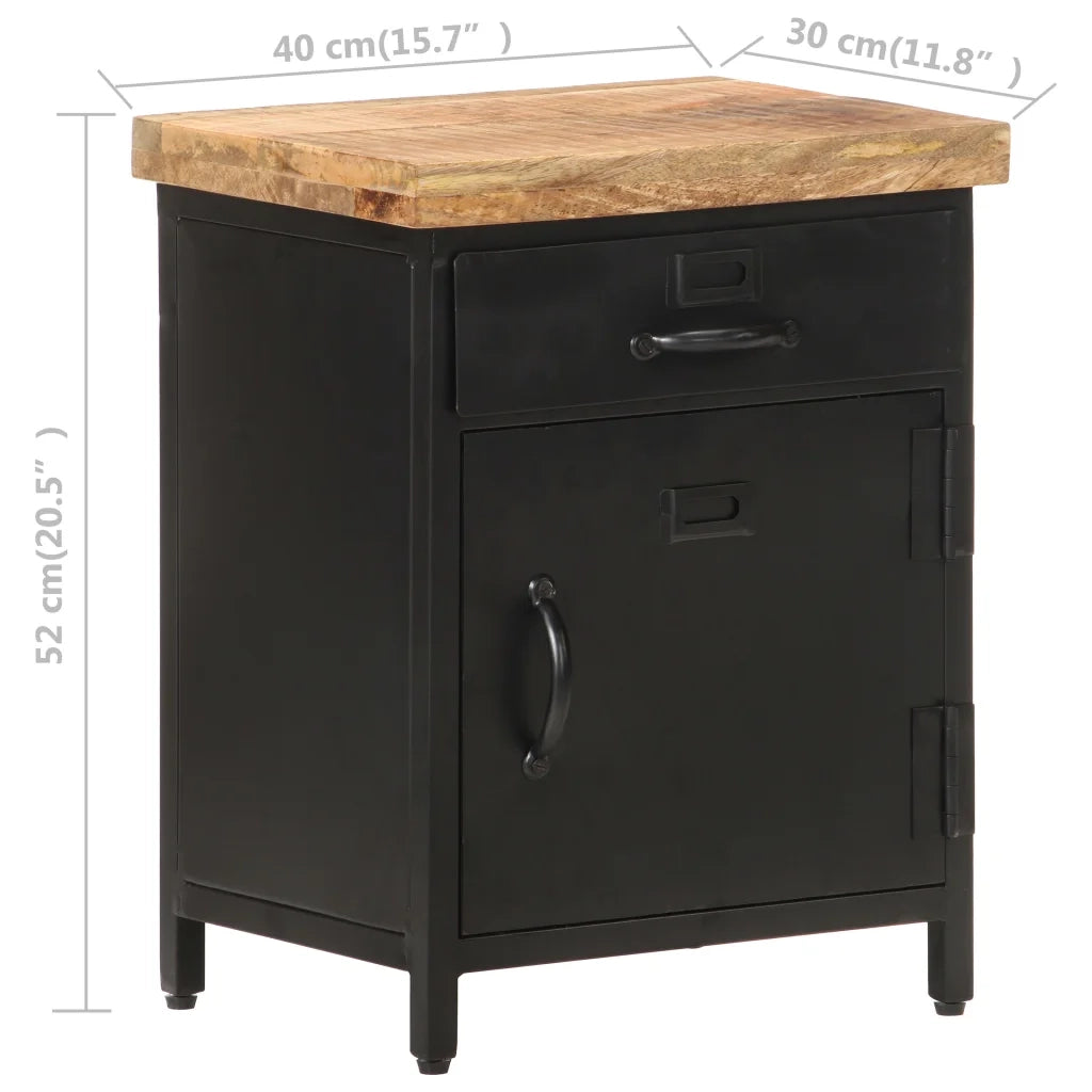 Comodino | Armadio da Notte | Mobiletto da notte 40x30x52 cm in Legno di Mango Grezzo