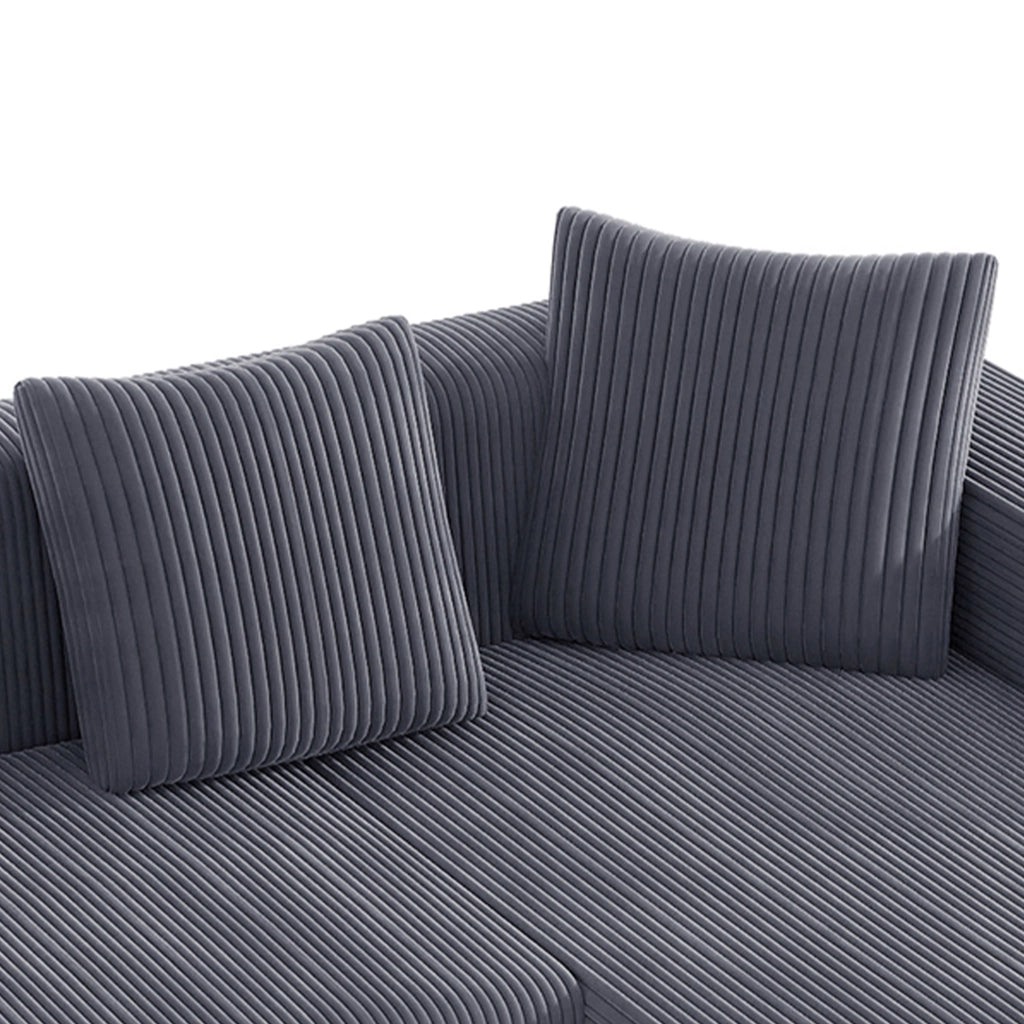 Divano modulare 261x146x65 cm con chaise longue; seduta profonda; velluto a coste grigio