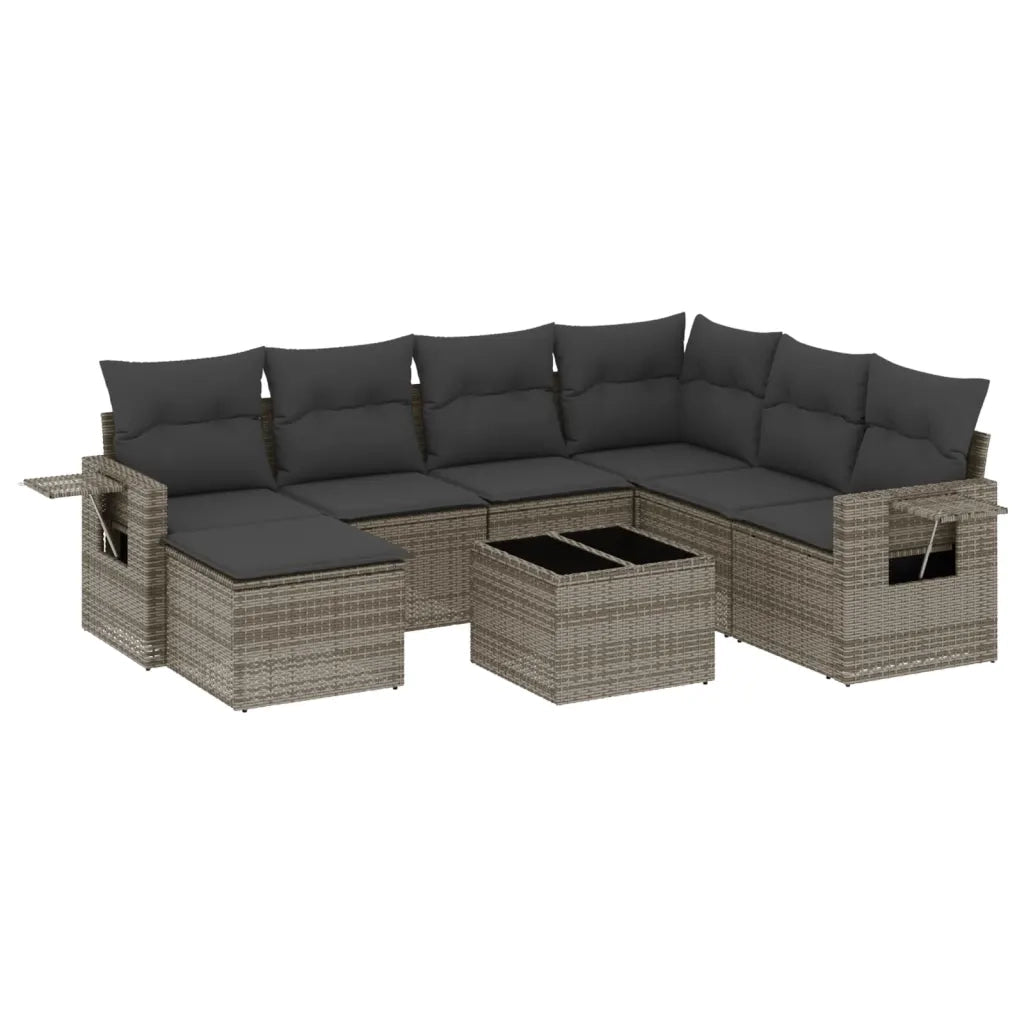 Set Divano da Giardino 8 pz con Cuscini Grigio in Polyrattan