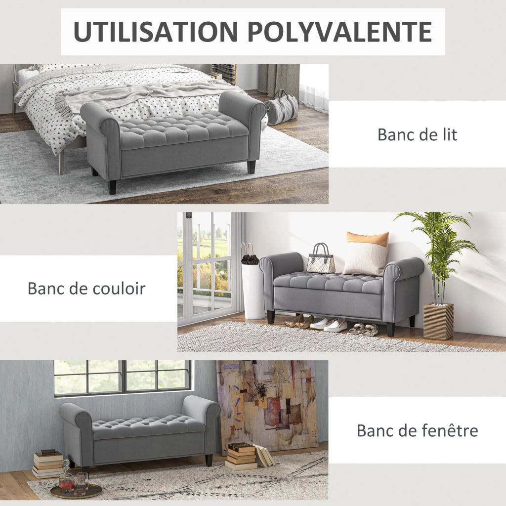 Pouf contenitore con braccioli ¨C zephmum ¨C tessuto velluto grigio 126x48.5x57 cm