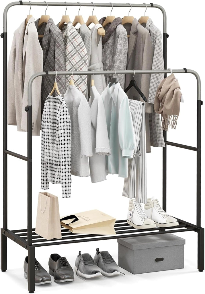 Stand Appendiabiti in Metallo, Doppio Asta Appendiabiti con Altezze Regolabili, Porta Abiti per Camera da Letto, 108x50x120/125 cm