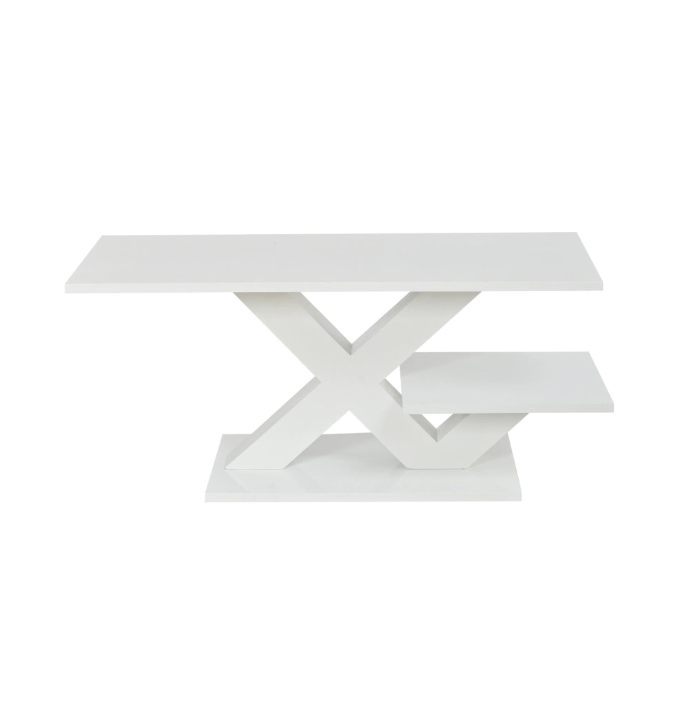 Tavolino da caffè 100x48x45 cm con doppio piano in MDF bianco