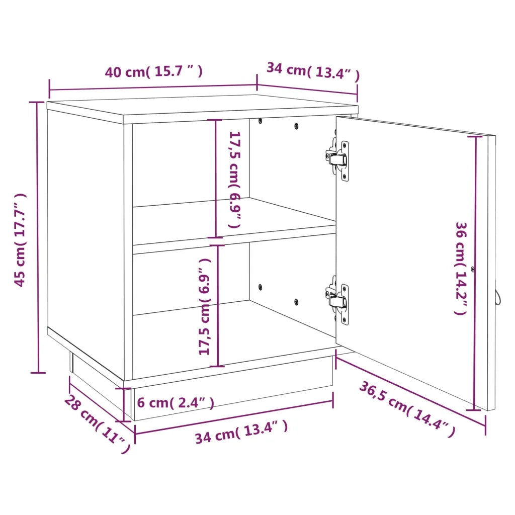 Comodini Nero 2 pz 40x34x45 cm in Legno Massello di Pino 818284