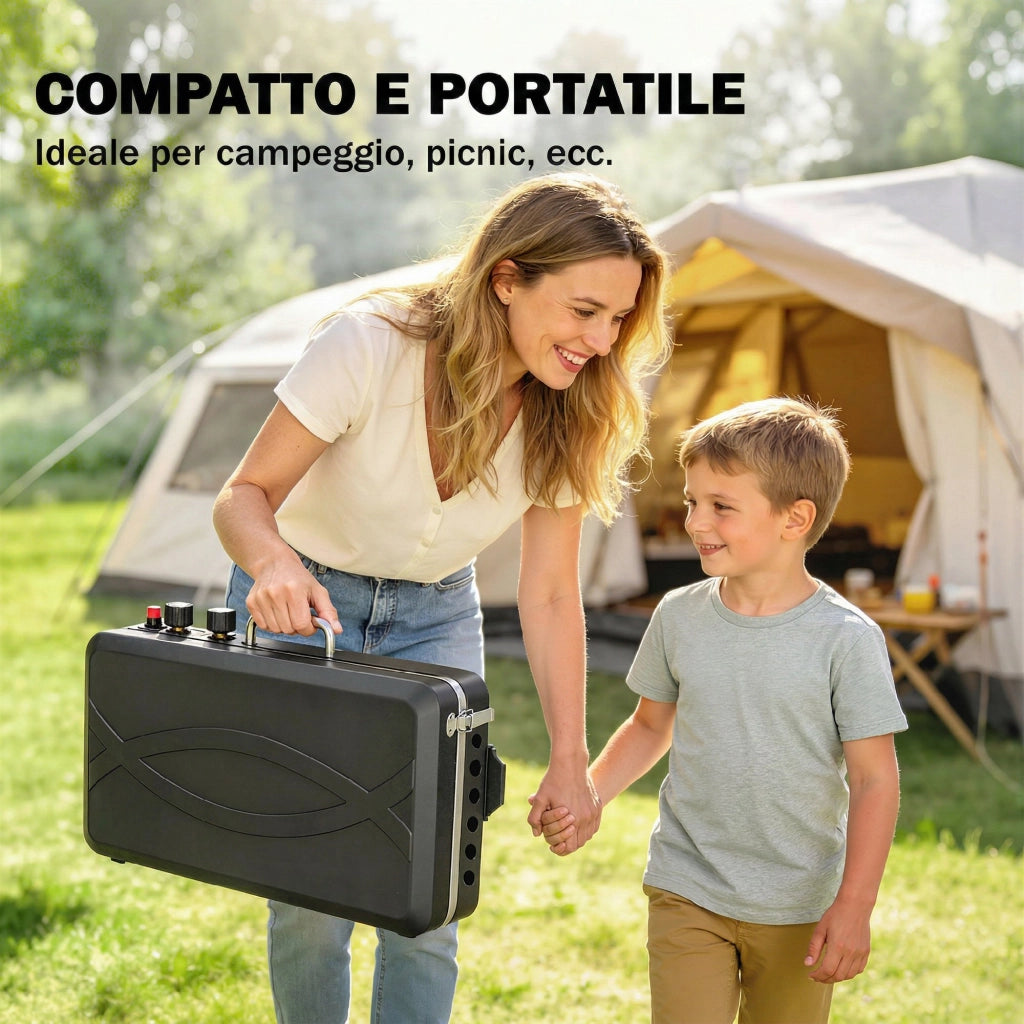 Barbecue a Gas 2 in 1 Portatile con Griglia e Fornello ¨C Zephmum ¨C 7KW Nero