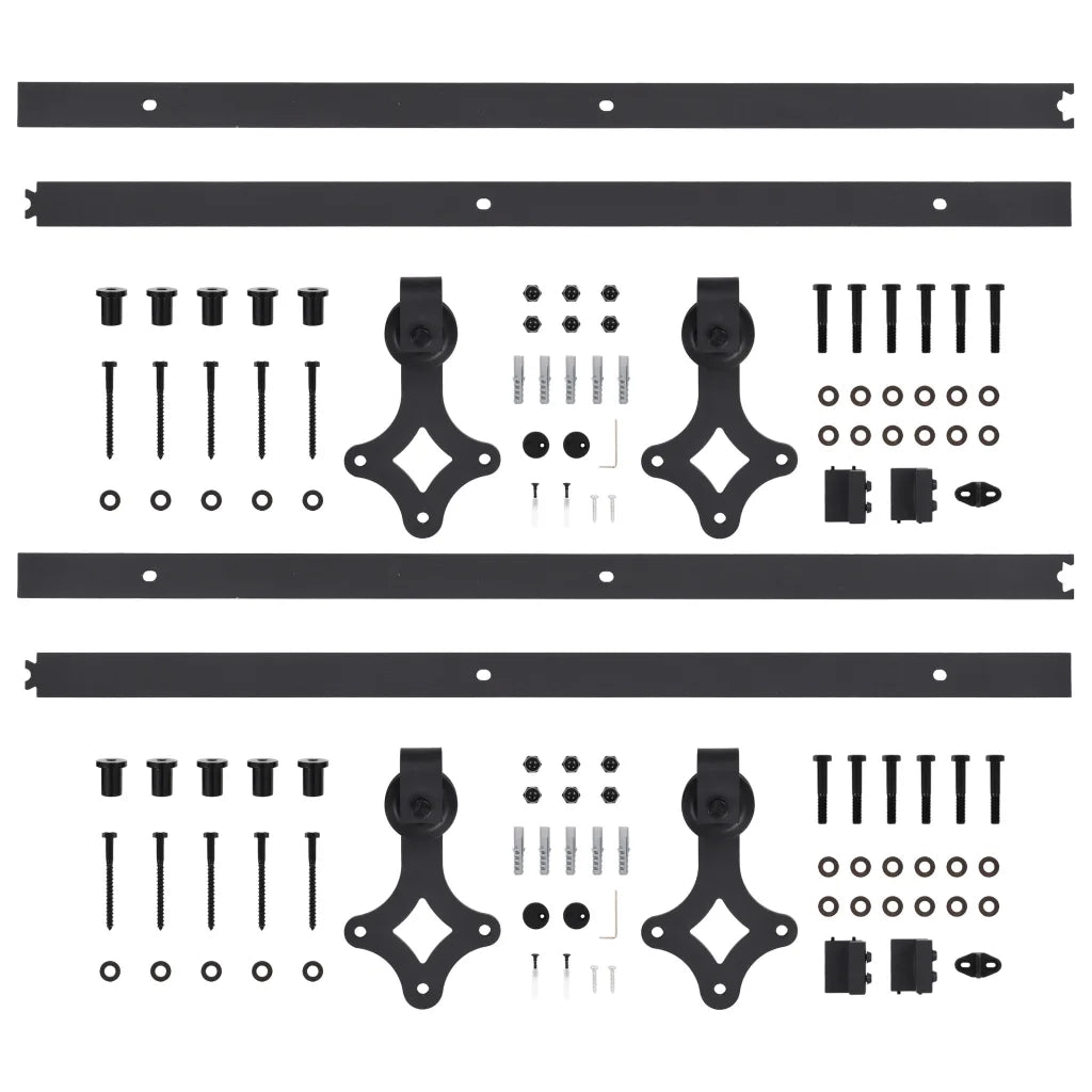 Kit di Binari per Porte Scorrevoli 2 pz 183 cm in Acciaio Nero 3059840