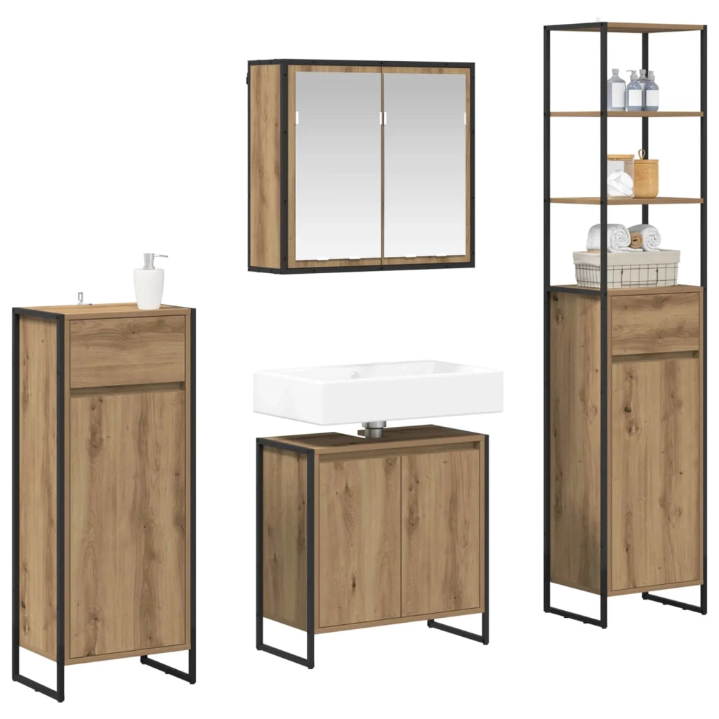 Set di mobili per il Bagno | Armadio da bagno Rovere artigianale Legno multistrato