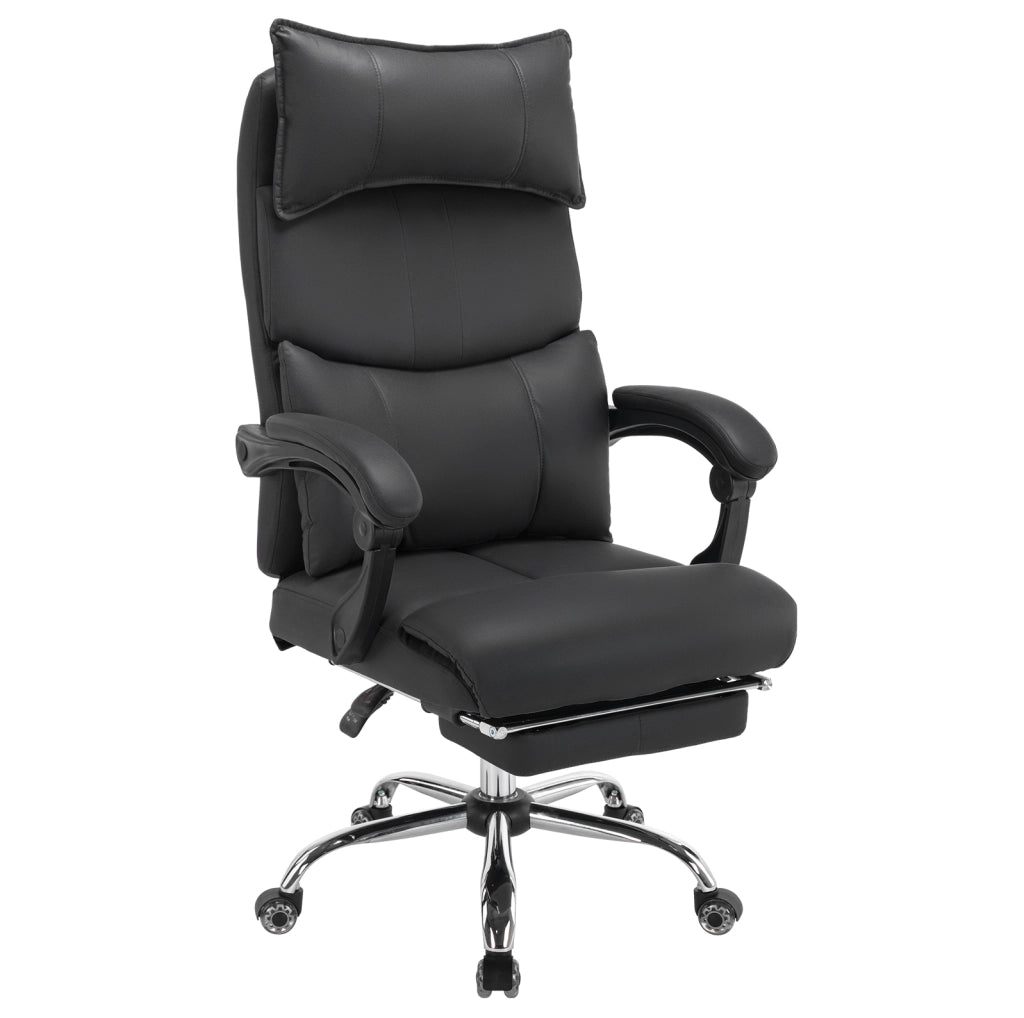 Sedia da ufficio ergonomica con supporto lombare regolabile; poggiapiedi; tessuto nero; 79 x 36 x 56 cm