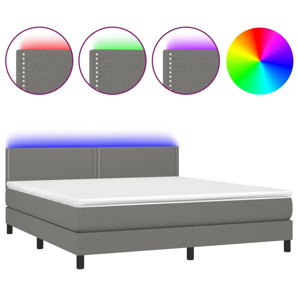 Letto a Molle Materasso e LED Grigio Scuro 180x200cm in Tessuto 3133094