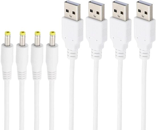 Set di Cavi USB da 3ft per Tablet e Laptop - 4 pezzi - Bianco - Cavo con connessione DC 40 x 17 mm - Per Elettronica - Comunicazione