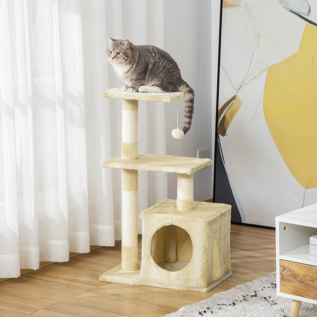 Albero per gatti con sisal e giocattolo ¨C zephmum ¨C beige 50x30x81.5 cm