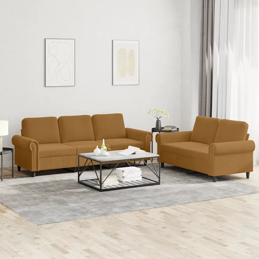 Set di Divani 2 pz con Cuscini Marrone in Velluto 3202257