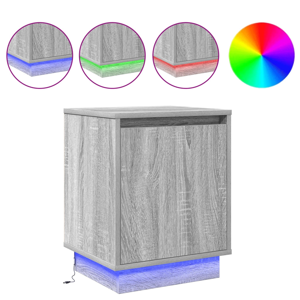 Comodini con luci LED 2 pezzi Grigio Sonoma 39x34,5x50 cm