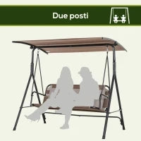 Dondolo da Giardino Terrazza 3 Posti con Tettuccio Regolabile in Metallo e Texteline 172x110x155cm Marrone