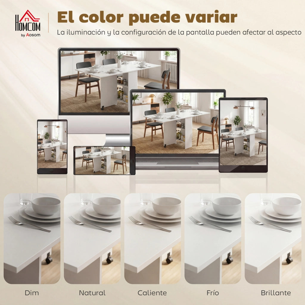 Tavolo da pranzo allungabile pieghevole con ruote ¨C zephmum ¨C bianco 75x140x74 cm