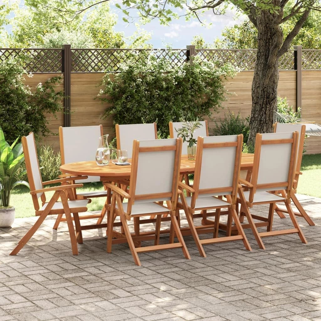 Set da pranzo da giardino 9 pezzi in legno massello di acacia e textilene, set tavolo e sedie da giardino, tavolo terrazza esterna e sedie, set terrazza, mobili da giardino esterno - 3279291
