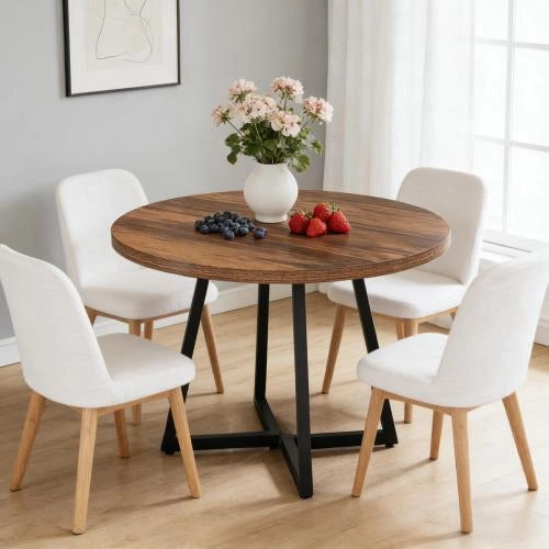Tavolo da pranzo in MDF e metallo con struttura stabile per cucina e soggiorno stile industriale nero e marrone 80 cm