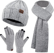 Set invernale caldo 3 pezzi - Grigio - Cappello a tubino, sciarpa lunga, guanti touchscreen - Set a 3 pezzi per adulti - Black Friday 2024 - Regalo di Natale