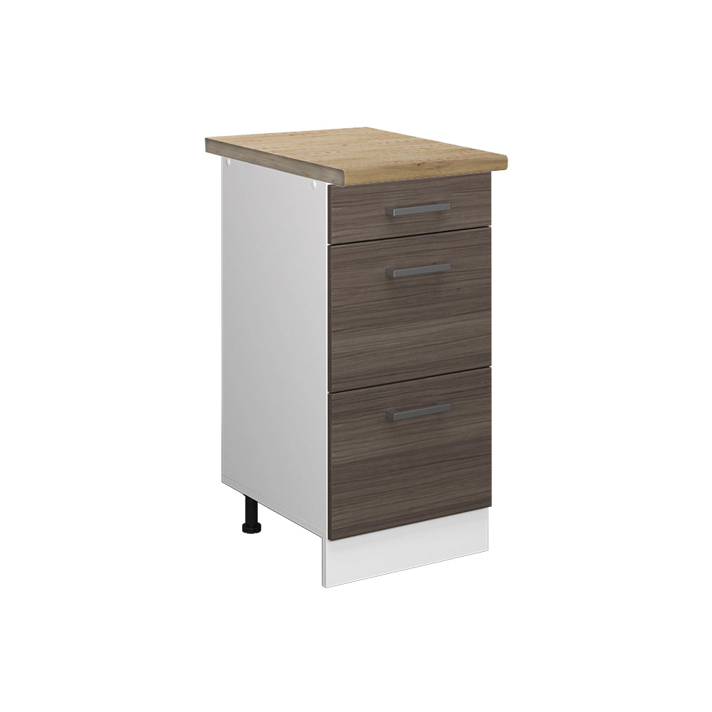 Mobiletto base per cucina R-Line Grigio nobile/Bianco 40 cm con cassetti, PL Rovere Vicco