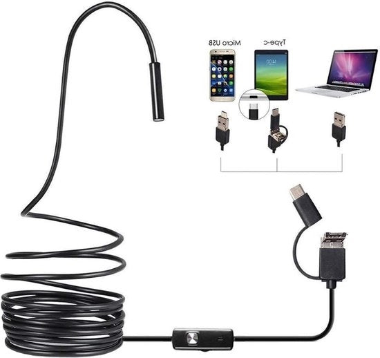 Endoscopio industriale a 6-LED - endoscopio flessibile tipo C - impermeabile nero 1m - camera di ispezione, ispezione di condotte e tubi